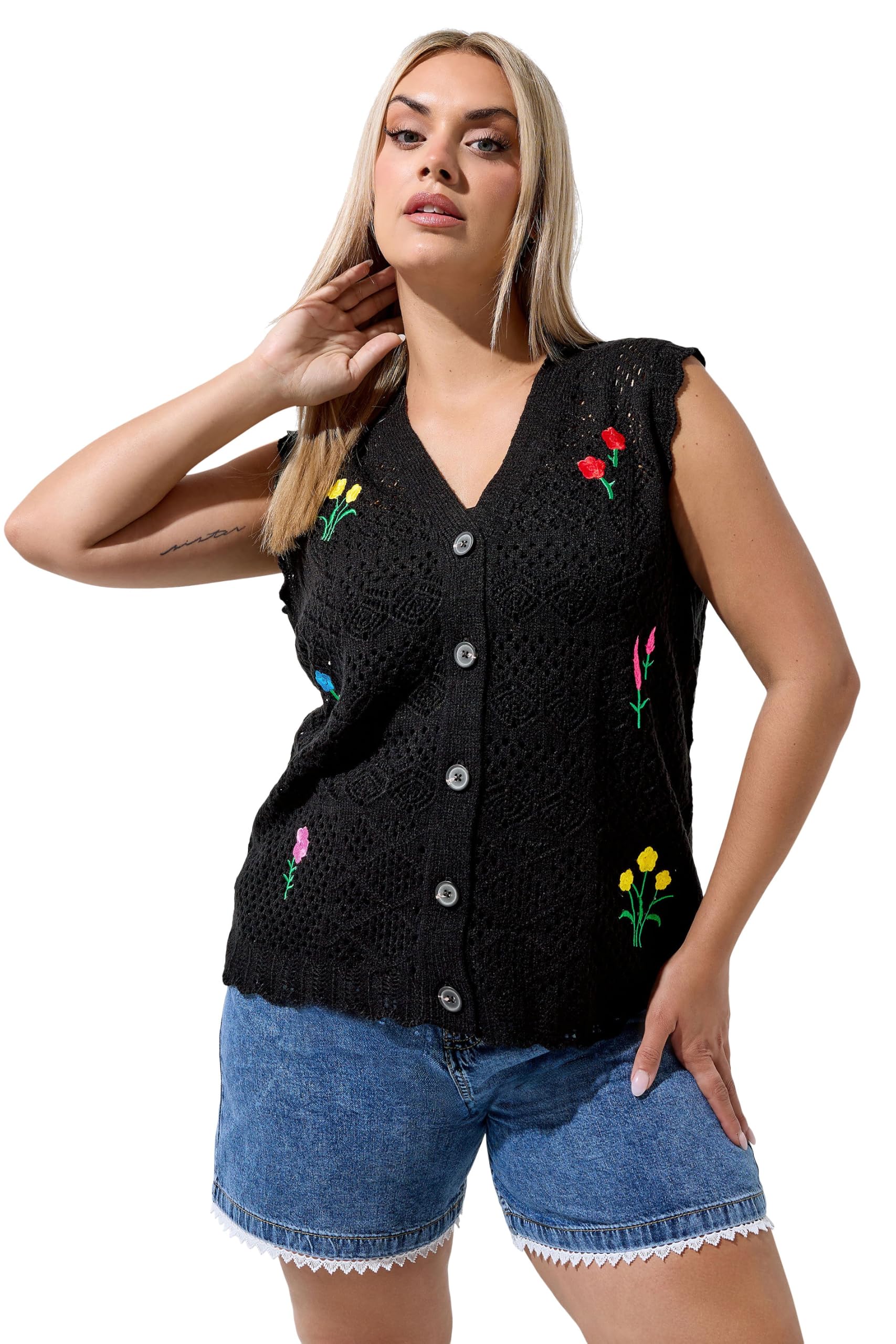 Yours Women's Black Knitted Waistcoat In Size 22-24