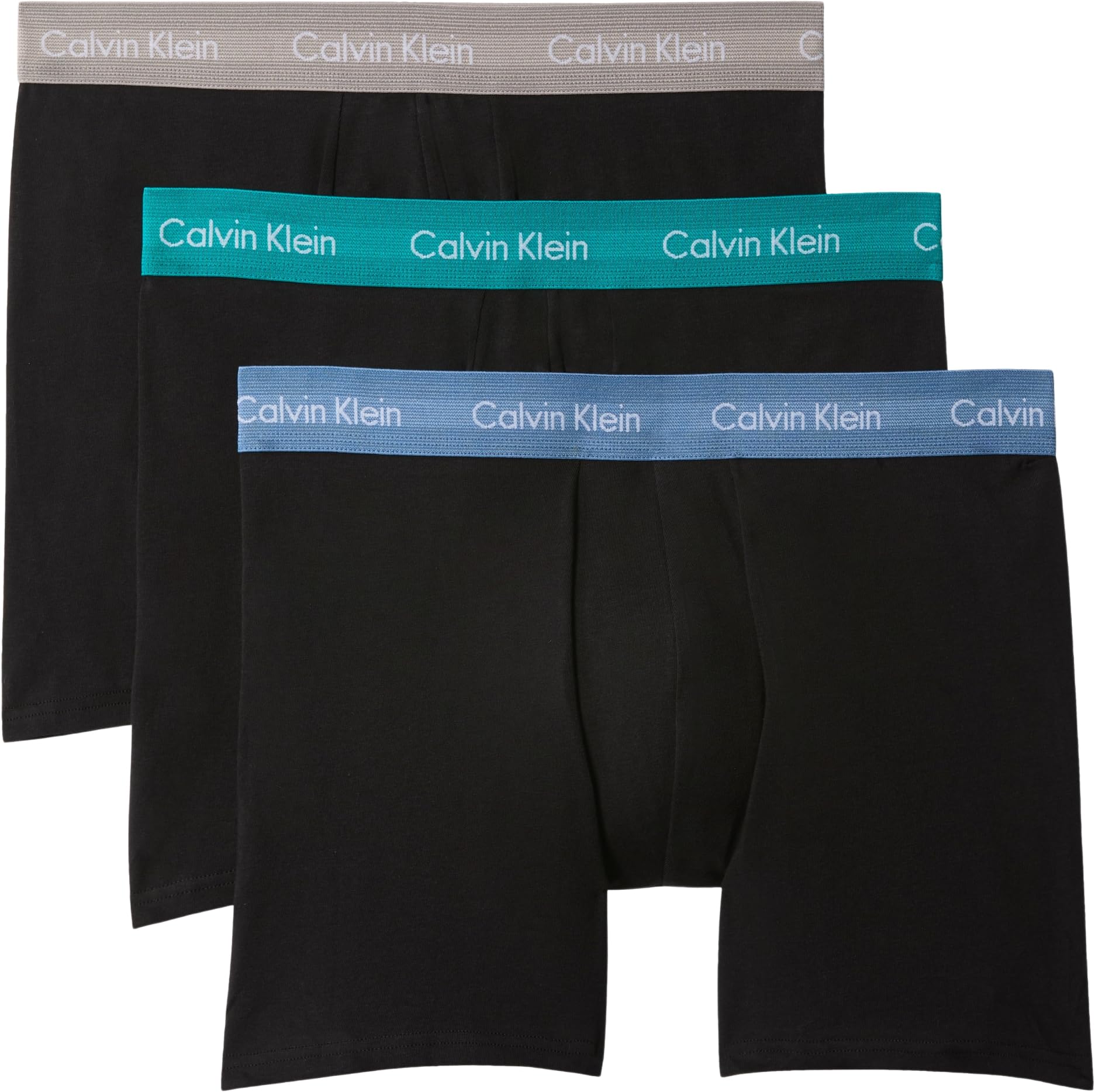 Calvin Klein Men’s 3 Pack Stretch Boxer Briefs, Khaki (BLACK W DRIFTWOOD WB/MOONLIGHT BLU), M