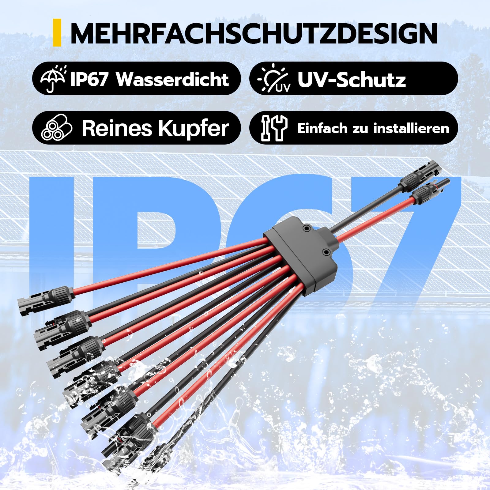 1 par de cables solares y distribuidores, 2 a 12 divisores de panel solar y conector Y, conector fotovoltaico de 30 A 1000 V, conector macho hembra MMF y FFM para instalación solar