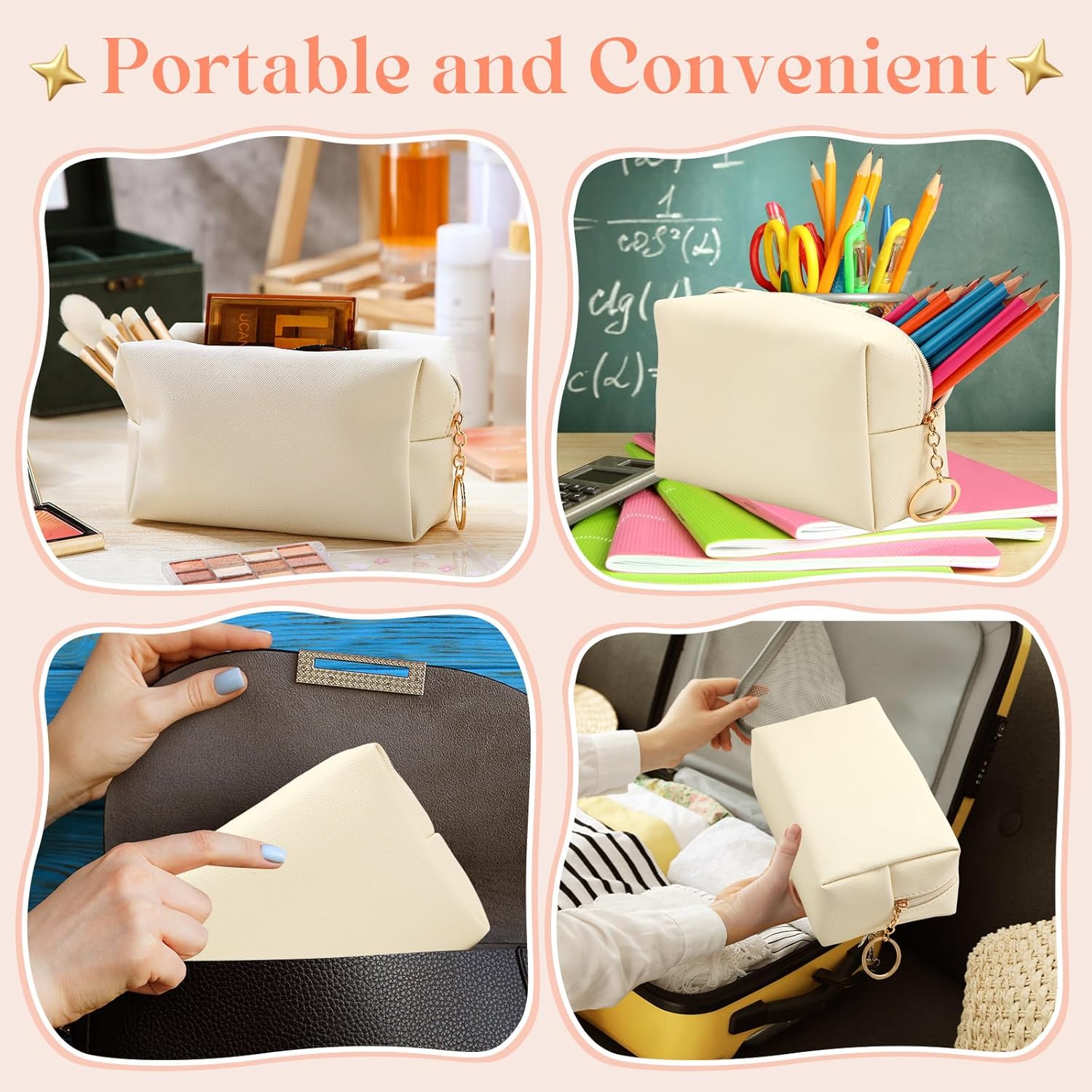 Chunful 24 Pcs Preppy Makeup Bag PU Leather Cosmetic Bag Bulk Makeup Plain Pouch Waterproof Toiletry Purse for Women Traveling Preppy Pencil Case Valentine's Day Gifts(Beige) - Image 7