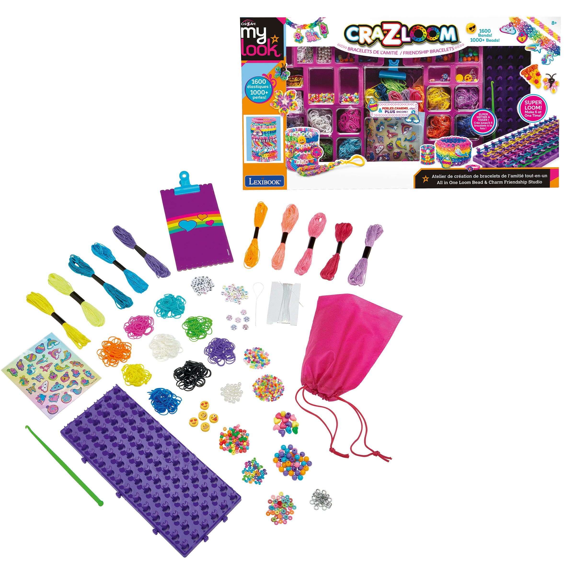 LEXIBOOK, All-in-One Friendship Bracelet Making Kit, Pink Purple Blue Turquoise Green Orange Yellow Black White, CRSS46LXB