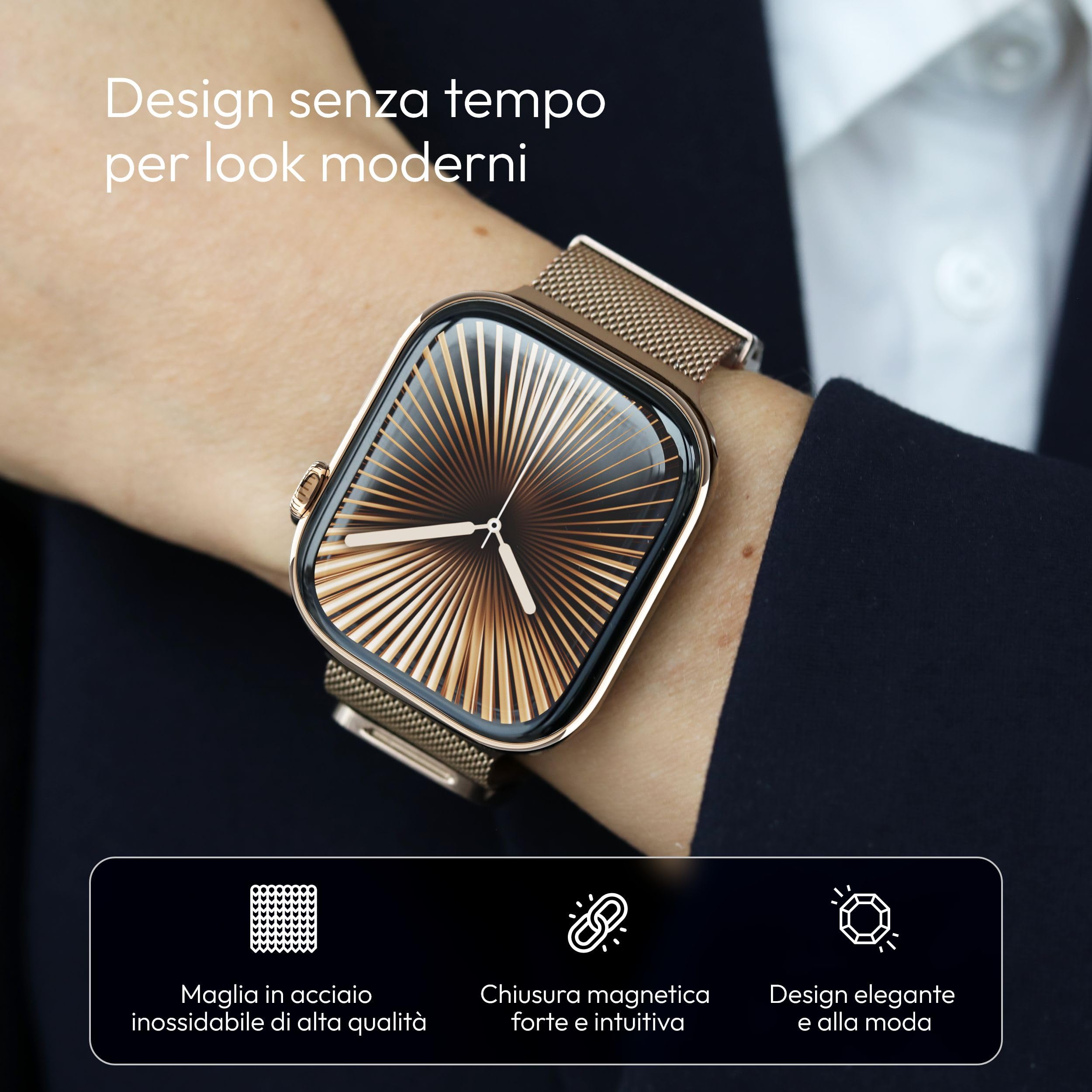 VONMÄHLEN Milanese Loop 2, elegante cinturino in acciaio inox con chiusura magnetica, regolabile, di alta qualità, compatibile con Apple Watch