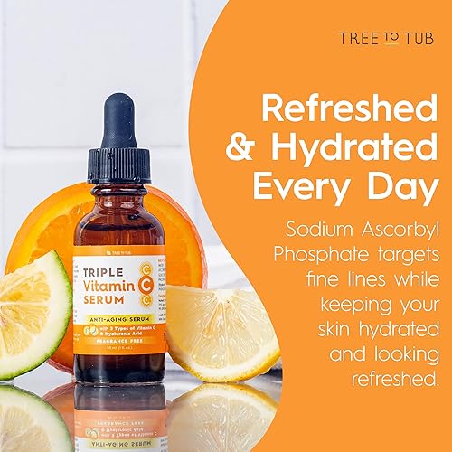 Miniatura 4 de Tree To Tub Suero iluminador de vitamina C, suero hidratante triple de vitamina C para cara, ácido hialurónico, máximo poder antienvejecimiento,