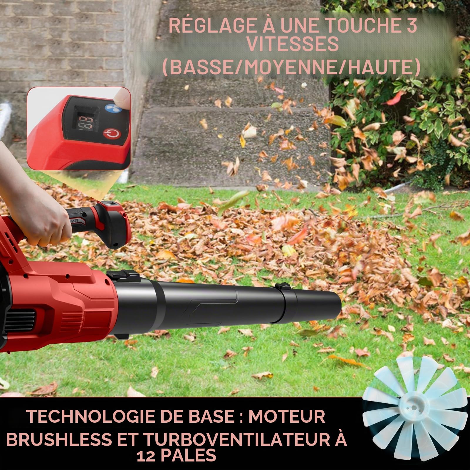 Souffleur de Feuilles électrique sans Fil pour Batterie Milwaukee M18 18 V, Moteur sans balais 18 500 TR/Min, 58,1 m/s, 13,6 m³/Min, souffleur électrique avec 3 Vitesses pour Jardin, Feuilles