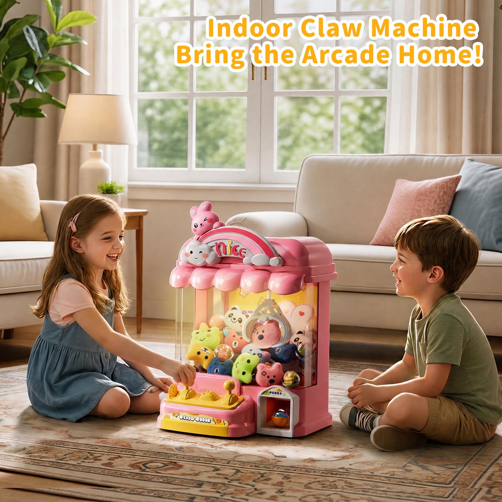 Giocattolo mini macchina premi con coniglietto JeeMoien per bambini, distributore con regolazione volume e musica, adatto 3-8 anni, regalo compleanno e feste per bambine 3,4,5,6,7,8 anni