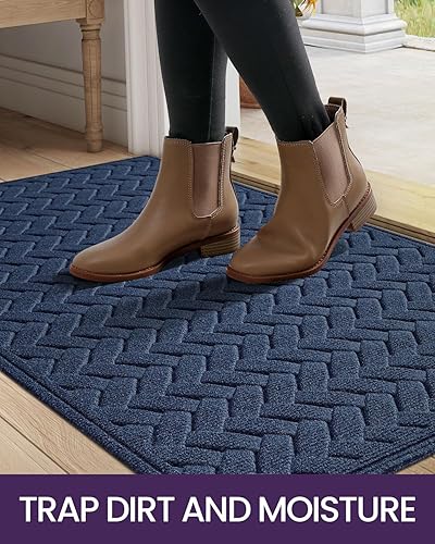 Miniatura 3 de DEXI Tapete para puerta delantera, para entrada al aire libre, resistente, impermeable, de perfil bajo, 23 x 35 pulgadas, color azul marino