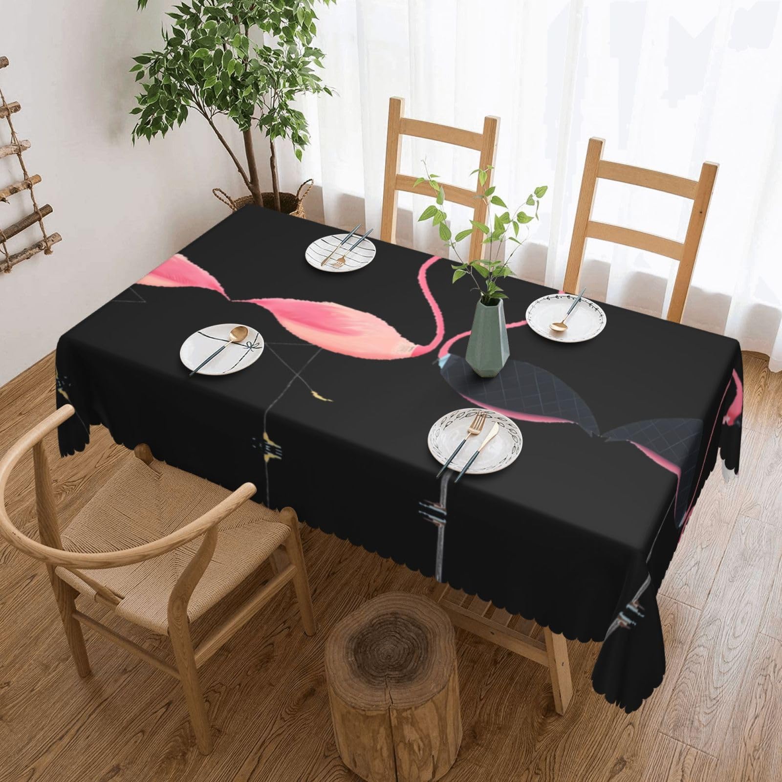 HLSBSSL Watercolor Flamingos Patterned square lace tablecloth, wrinkle-resistant and durable, suitable for dining tables, parties, etc.
