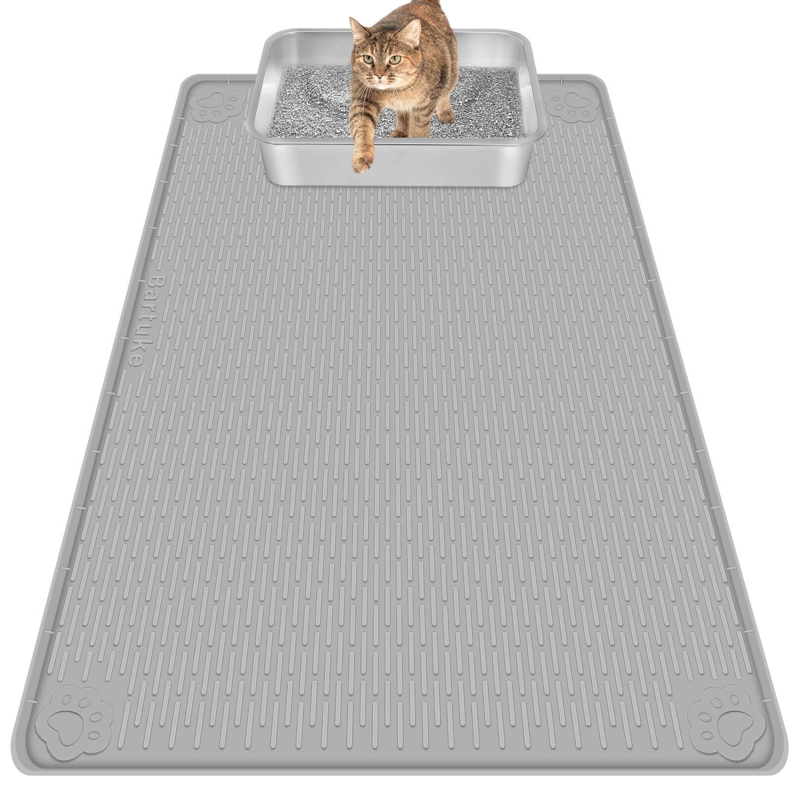 Cat Litter Mat, Extra Large 40" x 28" Silicone Mat Litter Trapping Mat for Scatter Control, Soft on Kitty Paws, Easy to Clean (Gray)