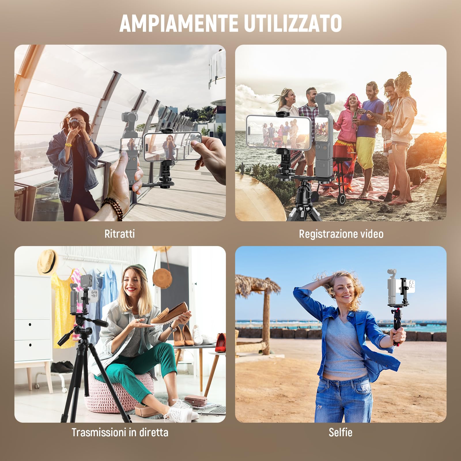 NEEWER Supporto Telefono Compatibile con DJI Osmo Pocket 4 & Pocket 3, Accessori Espansione Portatelefono con Filetto 1/4" per Treppiede e Asta di Prolunga, Cold Shoe per Mini Luce Video Mic, AC021