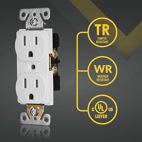 Miniatura 4 de Faith [Paquete de 10] Tomas de receptáculo dúplex para exteriores, resistente a manipulaciones y a la intemperie, toma de corriente de 125 V y 15