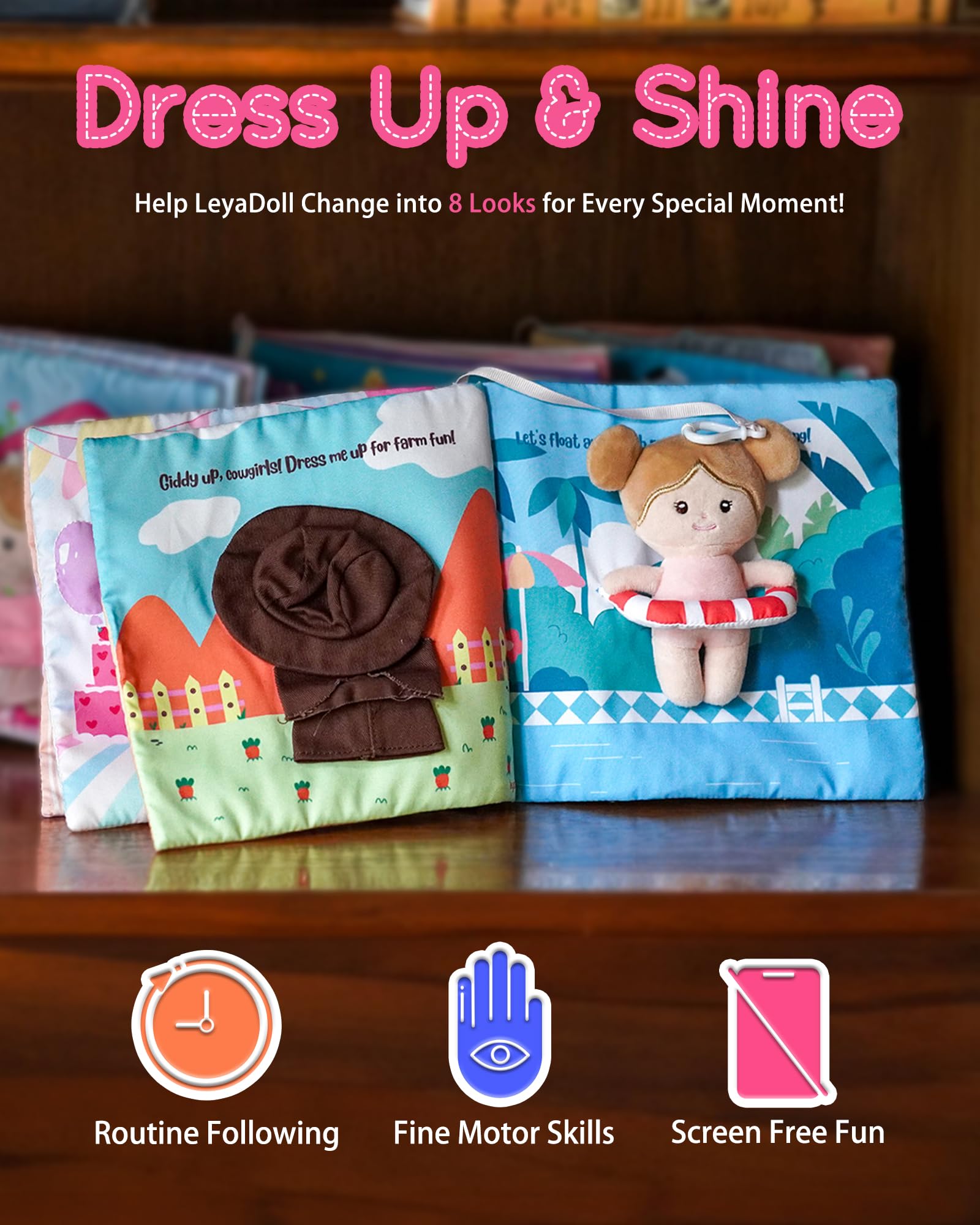 LeyaDoll Livre en Tissu Interactif Sensoriel, Livre d'Activités Éducatif Silencieux pour Bébé, Jouet de Voyage pour Enfants de 1 à 3 Ans (Habille-Moi Correctement) : Jouets & Jeux