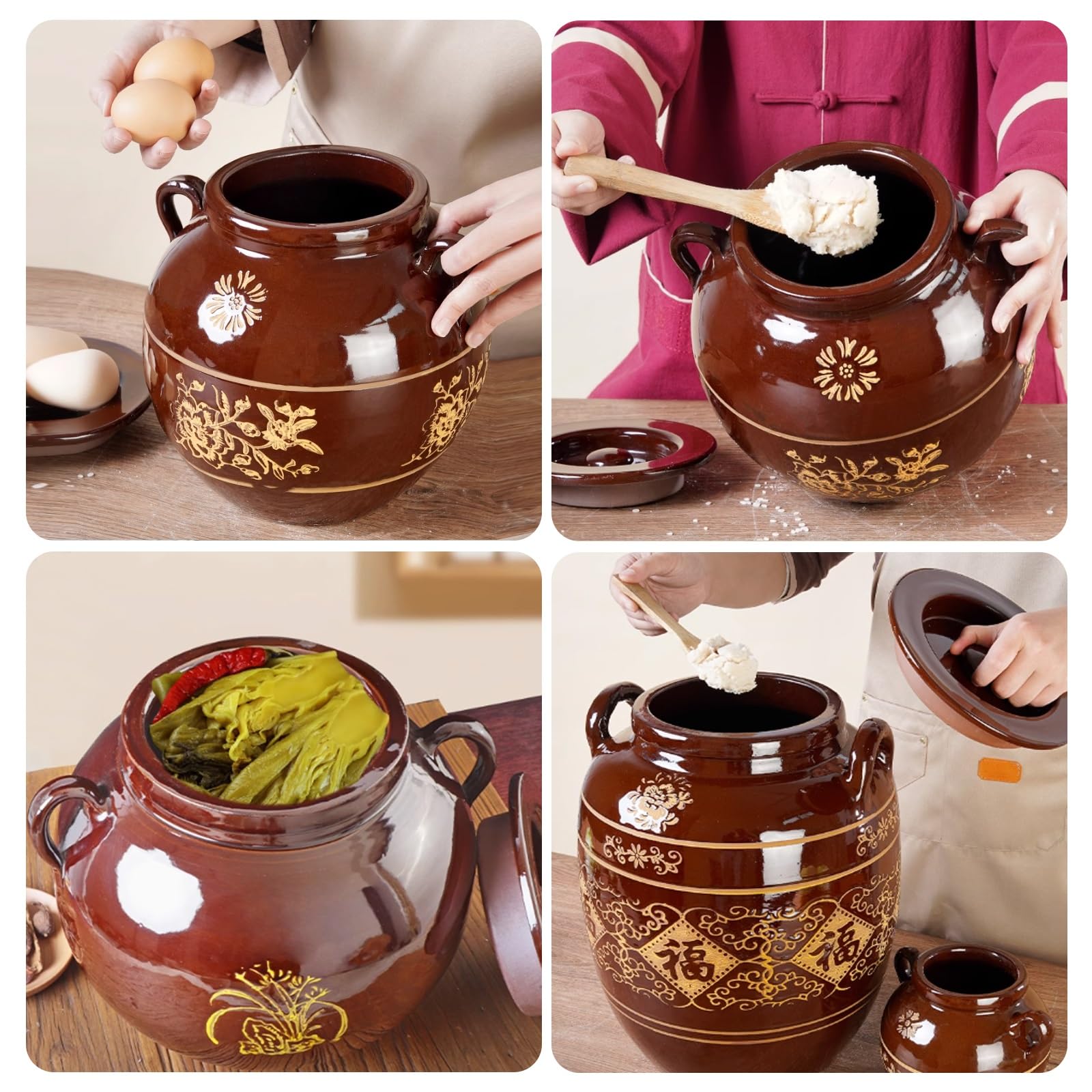 Tarro de arroz de cerámica, cubo de almacenamiento de alimentos de gran capacidad con tapa, ideal para arroz, harina y alimentos para mascotas, dispensador de alimentos de cerámica duradero