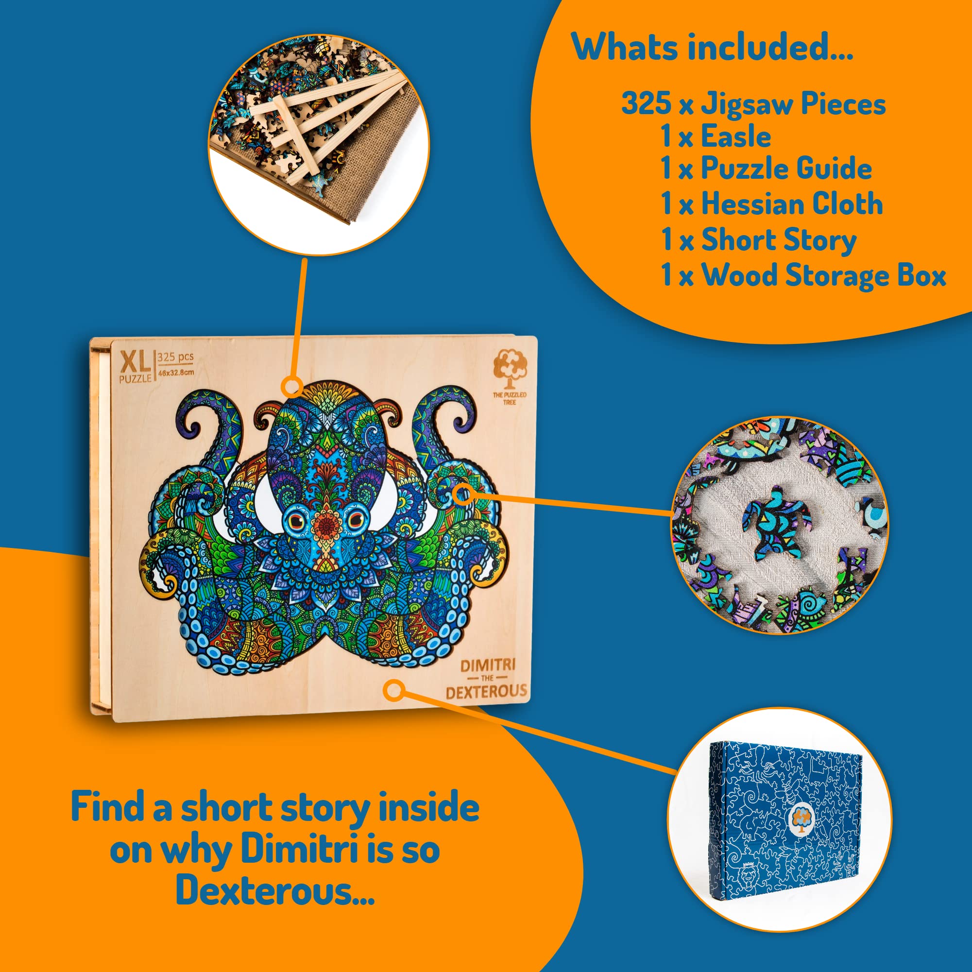 Jigsaw Puzzles for Adults XL 325 Piece (46x32.8cm) - Octopus Wooden Jigsaw Puzzle for Adults by The Puzzled Tree - Image 4
