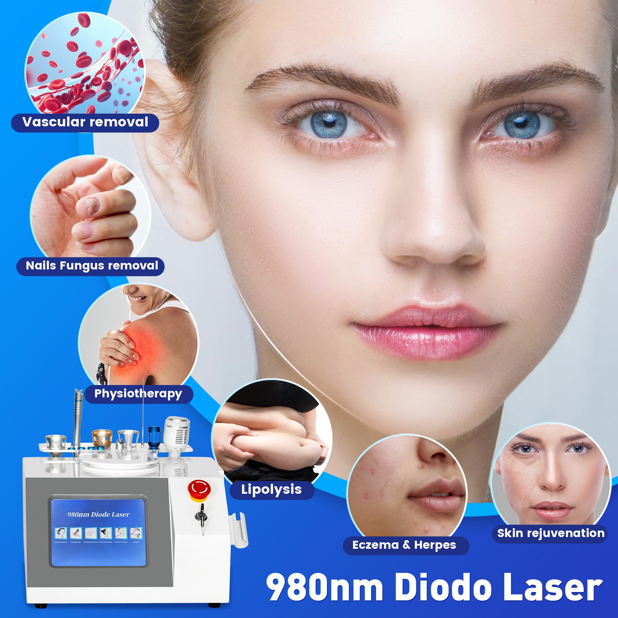 980nm Dioden-Laser Gerät – 6-in-1 Multifunktionsgerät für Haut-, Nagel- und Körperpflege mit Zubehörset