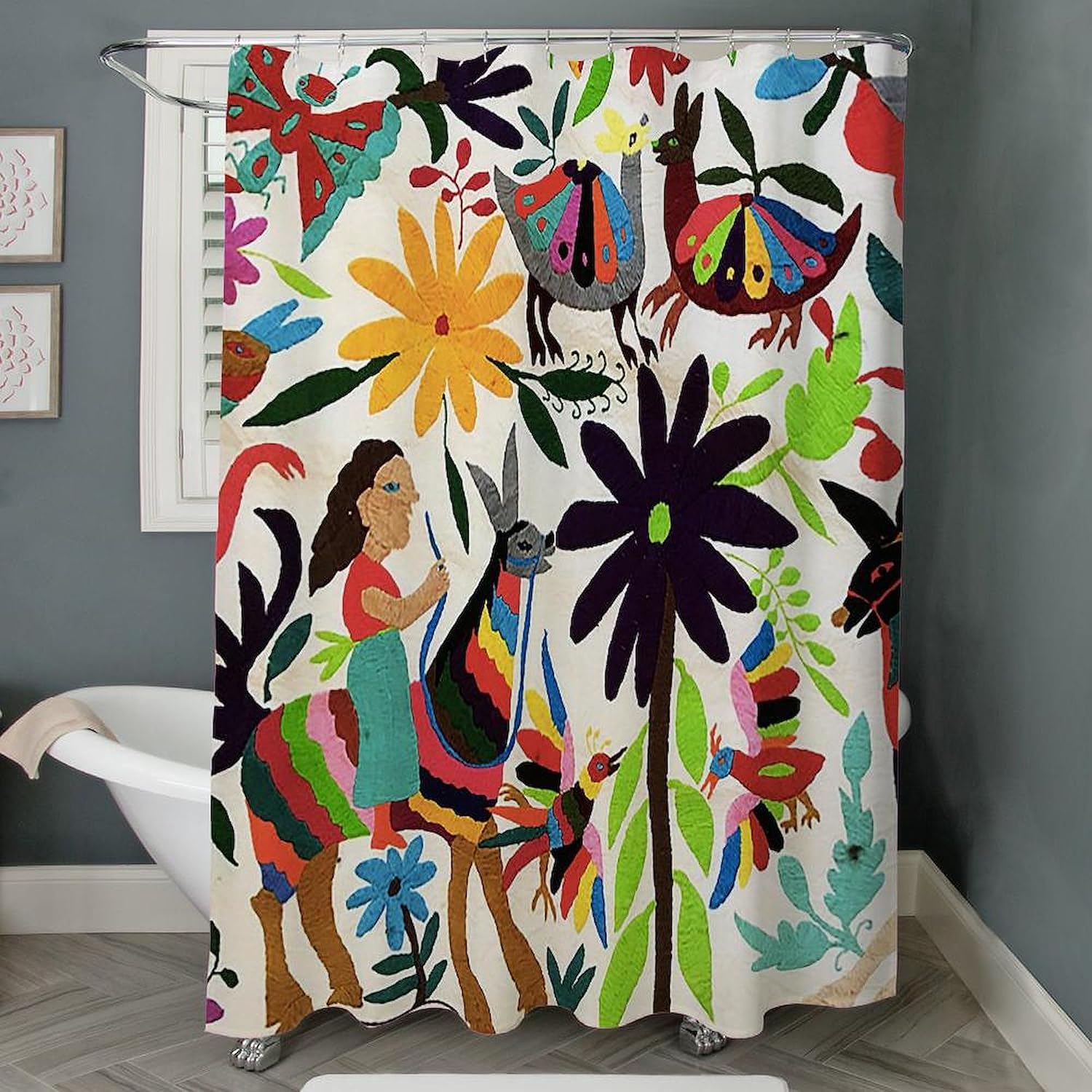 CafePress Otomi Ladies On Horses Decorative Fabric Shower Curtain