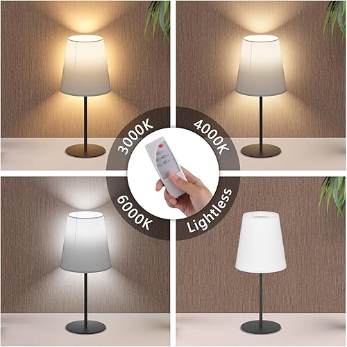 Miniatura 3 de Lámparas de noche inalámbricas con bombilla recargable, lámpara de mesa inalámbrica con control remoto, pantalla de tela blanca regulable, lámparas