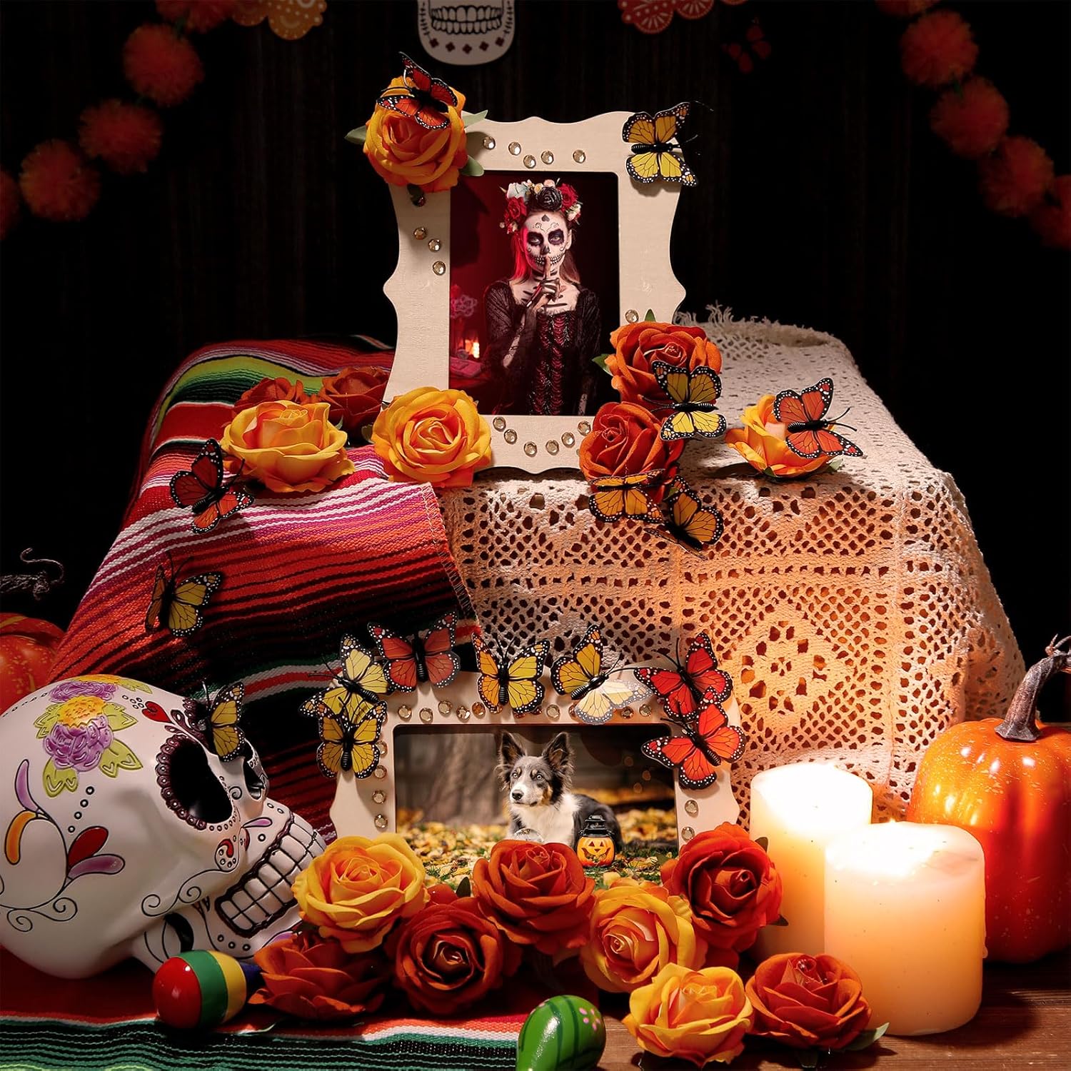 Chunful 12 Pack Dia De Los Muertos Wooden Picture Frames Kit 4x6'' Day of The Dead DIY Photo Frames Mexican Altar Ofrenda Supplies for Home Mexican Fiesta Memorial Decor (Rhinestone)
