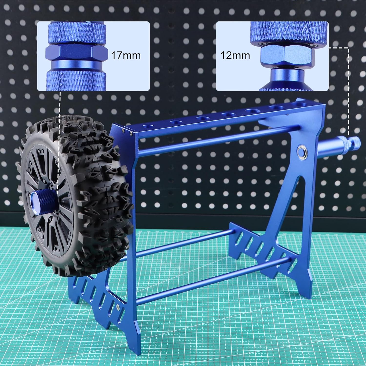 2-in-1 RC Tire Wheel Storage and Balancer Stand Bracket, Wheel Tire Balancer Dynamic Support Base Tool with Multi-layer Storage Function, RC Tool Organizer for 1/7 1/8 1/10 RC Crawlers (Blue)