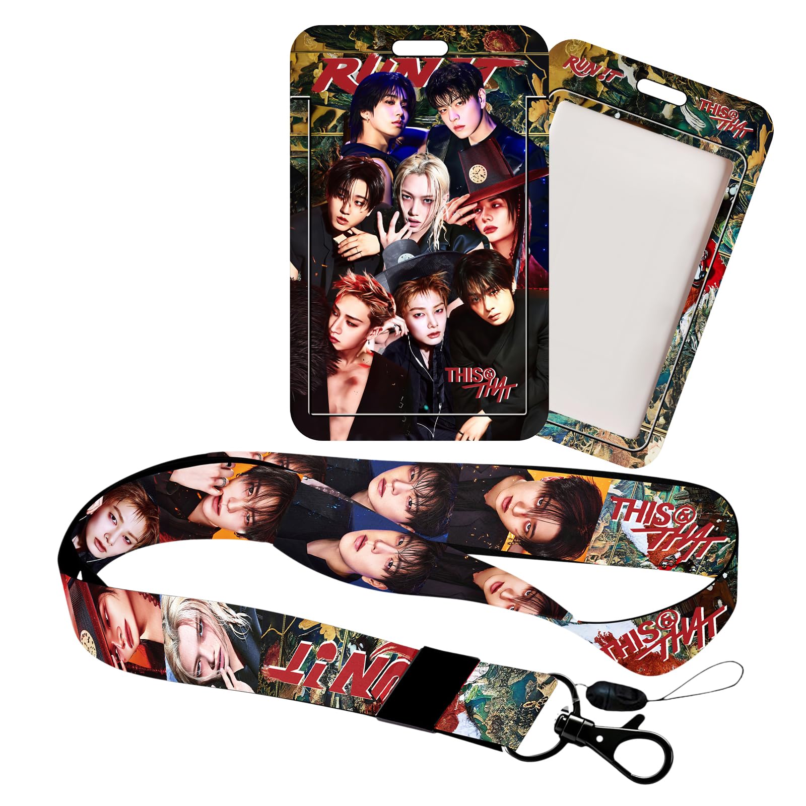 Stray Kids Run IT Photocard Holder Case and Lanyard Set, 1 Pcs Lanyard & 1 Pcs ID Photo Holder Stray Kids Plastic Badge Holder with Strap SKZ Merch Gift (STR1)