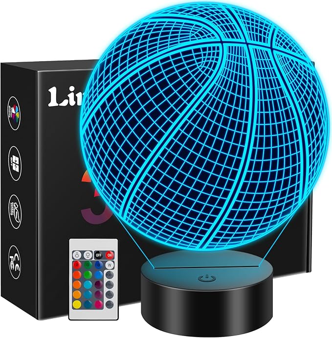 Linkax Linkax Basketball Gifts Stocking Stuffers for Kids Teens Boys Girls, Basketball 3D Illusion Night Light Christmas Gifts for Kids, Toys for Ages 8-13, 5-15 Year Old Boy Birthday Present Room Decor