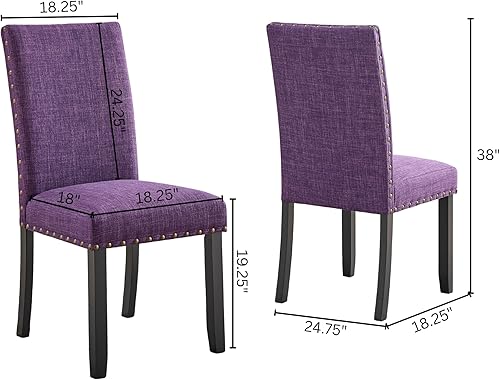 Miniatura 2 de Roundhill Furniture Biony - Sillas de comedor de tela con ribete de clavos, juego de 2, color morado