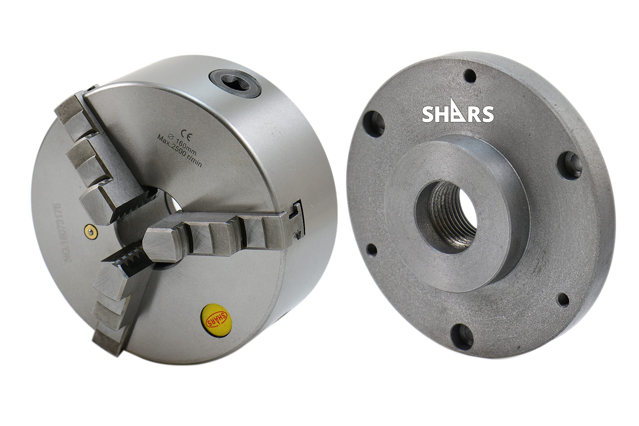 Shars 6" 3 Jaw Self Centering Lathe Chuck with 2 Sets of Jaws + 6.3" Semi-Machined Threaded Back Plate with 1-1/2 x 8 TPI, Machining Required 202-5411-202-6109 L[
