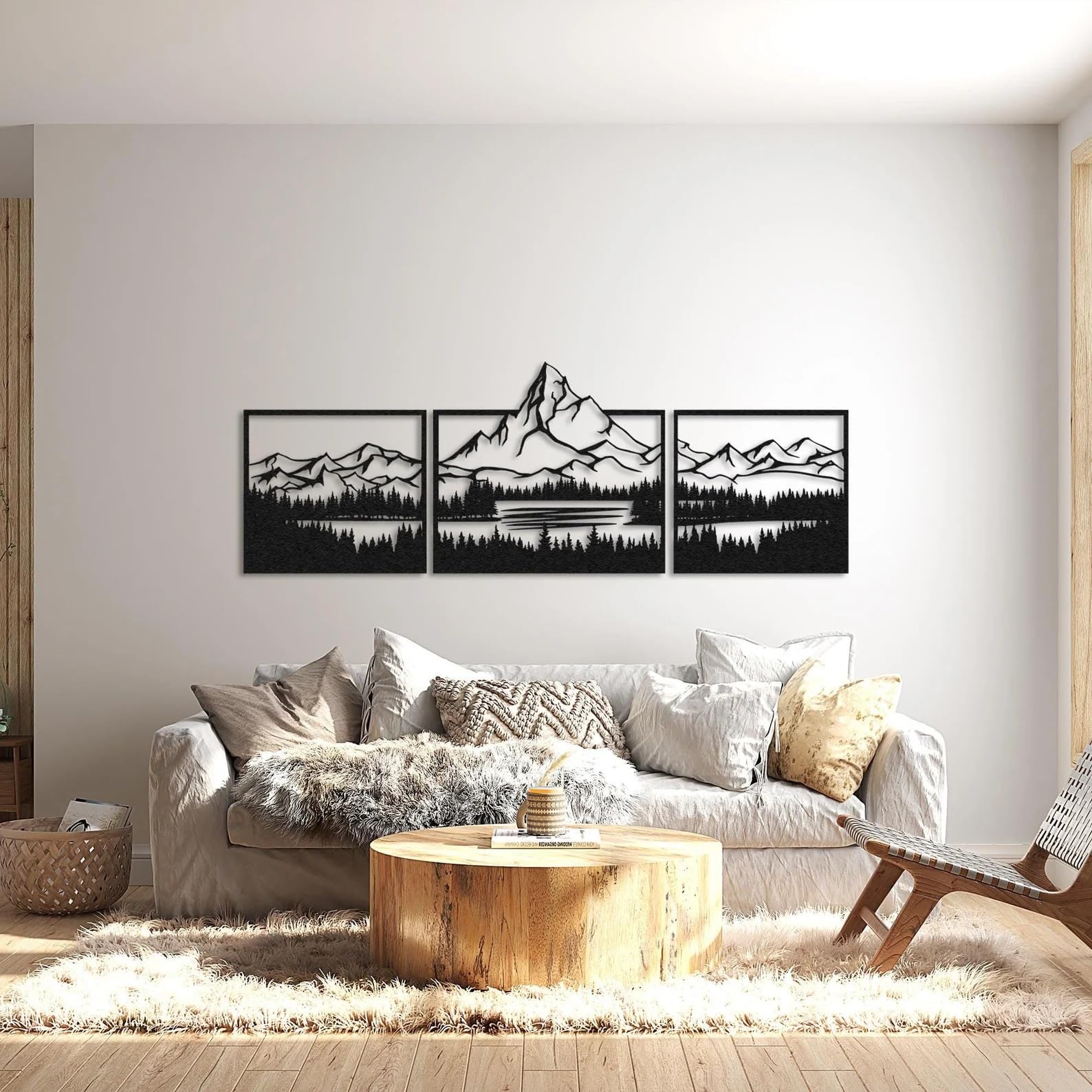 SHIVASHRAY CRAFTS Mountain and Forest Wooden Wall Art, 3 Parts framed mountain home decor, abstract mountain wall art, nature wall art. (12 Inches)-image-49