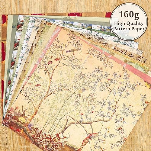 Miniatura 5 de Whaline 24 piezas de papel chinoiserie, 12 diseños, doble cara, 11.8 x 11.8 in, brillante, cuadrado, perfecto para manualidades y álbumes de recortes
