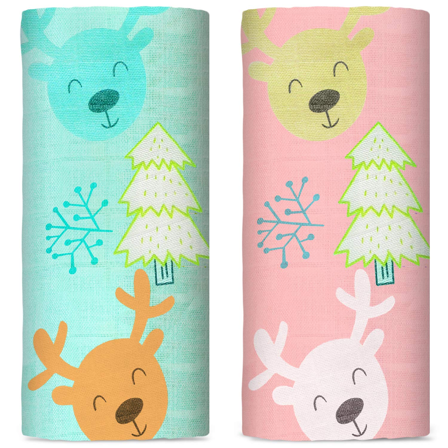 SEGOALBaby Swaddle Blanket Eco-Friendly Soft Bamboo Cotton Blanket, Reusable Highly Absorbent Care Towels, Sheets, Bath Towels, Unisex Blanket for Boys and Girls, Large Size 47 x 47 Inches, Set of 2