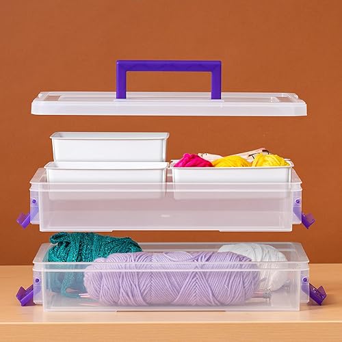 Miniatura 10 de IRIS USA - Contenedores de almacenamiento apilables y de 2 capas de 9.4 cuartos de galón con tapa a granel y 4 divisores extraíbles, para