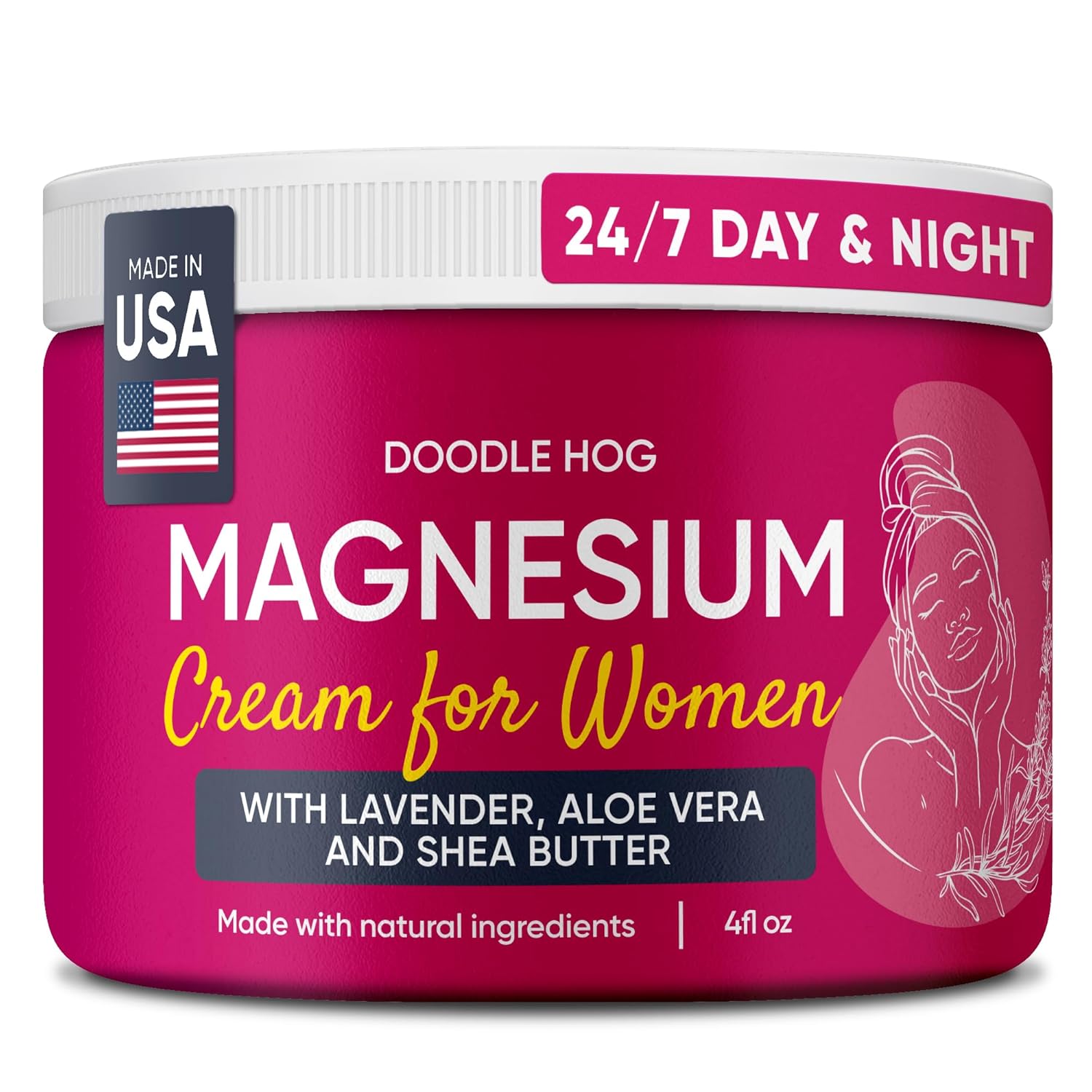 DOODLE HOG Magnesium Cream for Women Lavender Scent – Soothing Relief & Relaxation with Calendula, Aloe Vera, Shea Butter – Topical Magnesium Cream for Sleep – USA Made – (4 oz, Lavender)