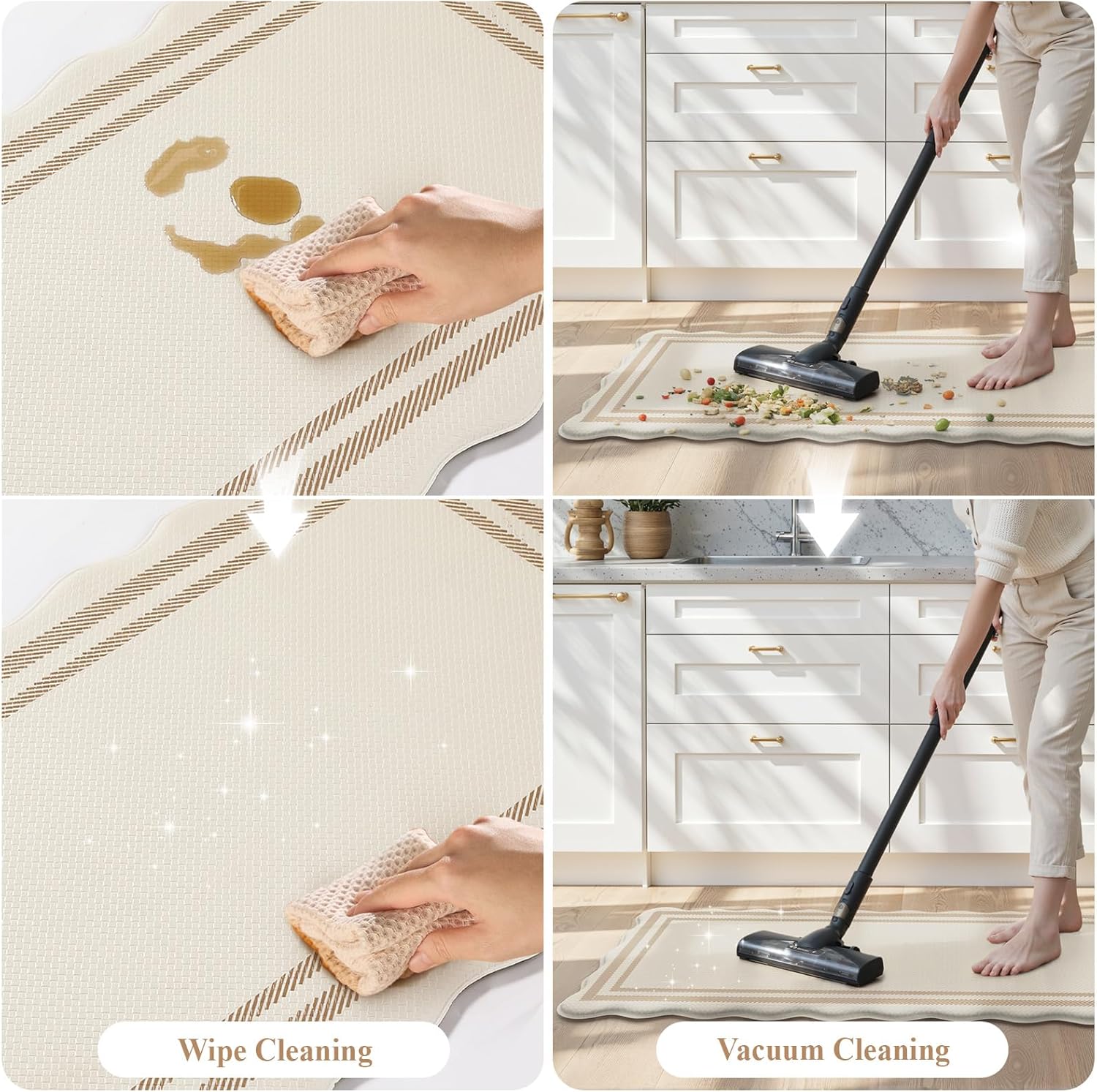 KIMODE Anti Fatigue Kitchen Mats, Padded Kitchen Floor Mats,Boho Kitchen Rugs Sets of 2, Beige Scalloped Rugs for Kitchen Floor, Cushioned Standing Mat for Laundry Office Sink Desk 17"x47"+17"x29" - Image 5