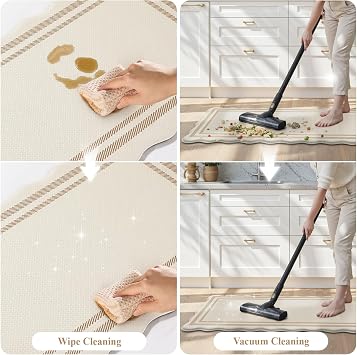 KIMODE Anti Fatigue Kitchen Mats, Beige Scalloped Rugs for Kitchen Floor