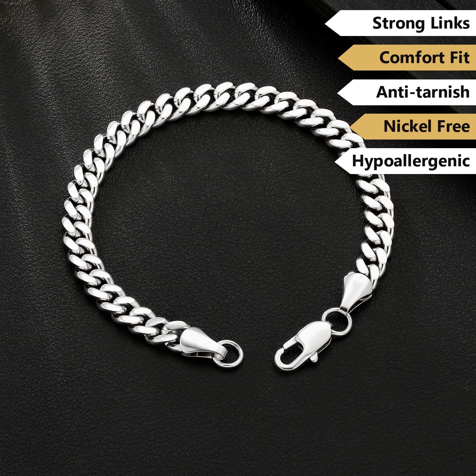 KRKC Herren Schmuck Set, Silber Farbe Edelstahl 7mm Cuban Armband 19,1cm & 5mm Cuban Link Chain Halskette 55,9cm, Panzerkette Nickel-frei Rostfrei, Vatertag Geburtstag Geschenk für Männer