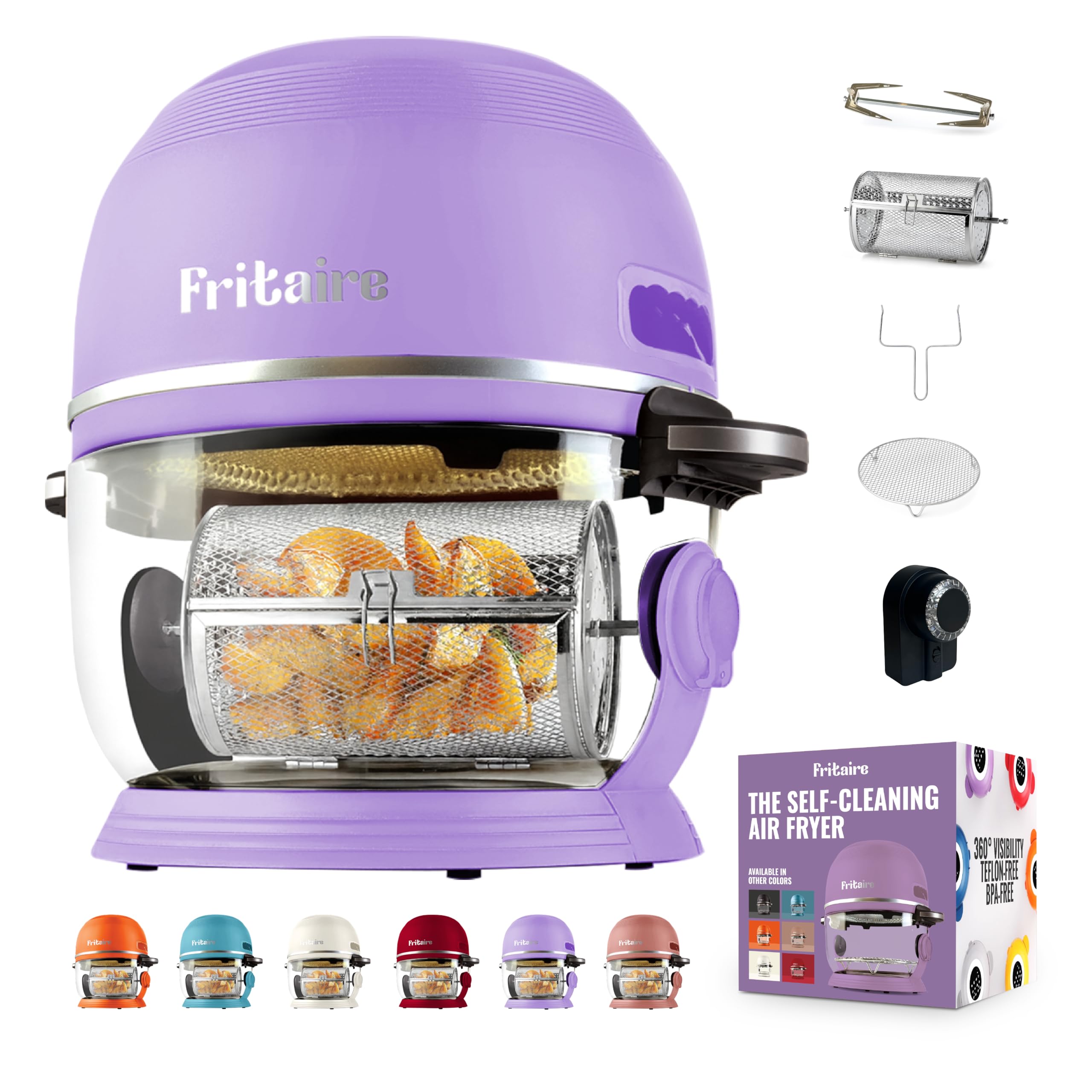 Non Toxic Air Fryer™ - Glass AirFryer 5 Quart w/ 360 Visibility, Self-Cleaning, 400F Vortex Air Fryer for Even Cooking, BPA-Free Teflon Free, 6-in-1 Functions, Rotisserie, Roast, Bake, Lavender