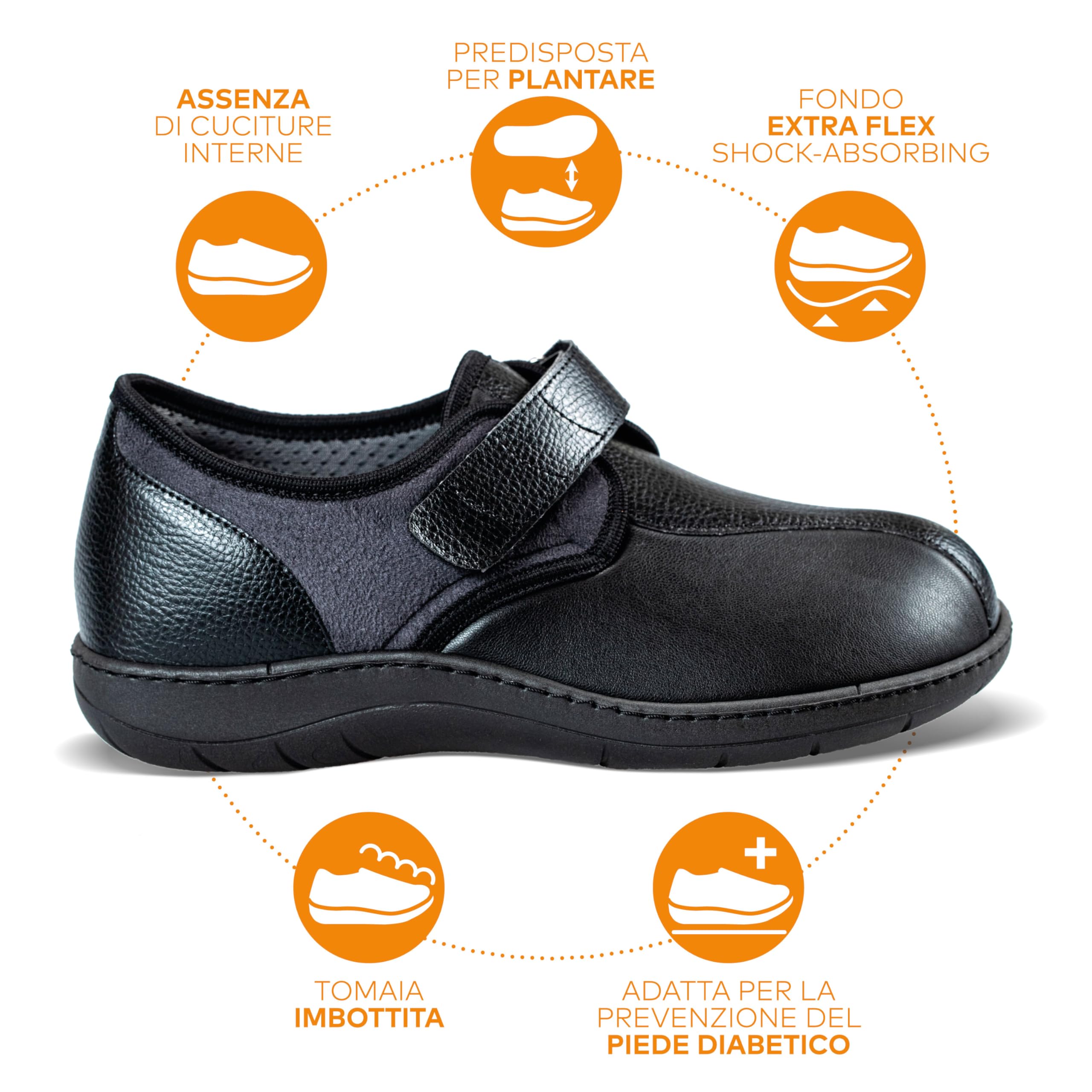 EXTRO STYLE TECNICA GOLD 1, Linea Anziani, Microfibra, Scarpa Ortopedica Made in Italy, Plantare Estraibile, Chiusura a Strappo, Scarpe Ortopediche, Dispositivo Medico Classe 1