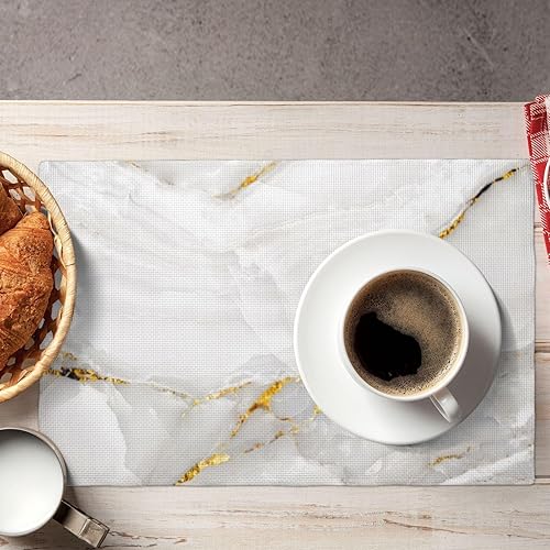 Miniatura 5 de Fiokroo Juego de 4 manteles individuales con textura de mármol con línea dorada, manteles individuales antideslizantes resistentes al calor,