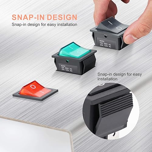 Miniatura 4 de APIELE Interruptor de palanca basculante de 2 posiciones de encendidoapagado AC 125V20A 250V16A para barco con luz LED DPST 4 pines KCD2-201N (rojo)