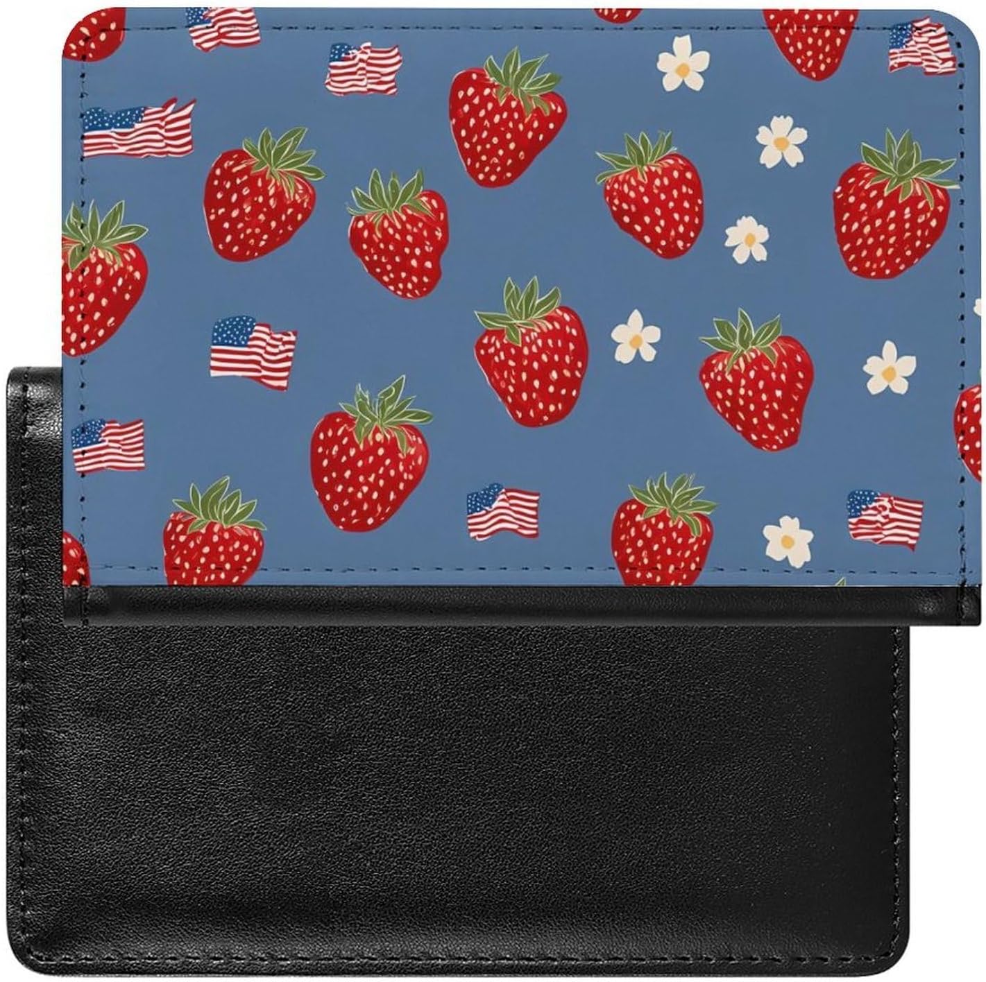 Strawberry U.S. Flag Funny Passport Holder Slim Travel Wallet Passports Cover Card Case with Slot