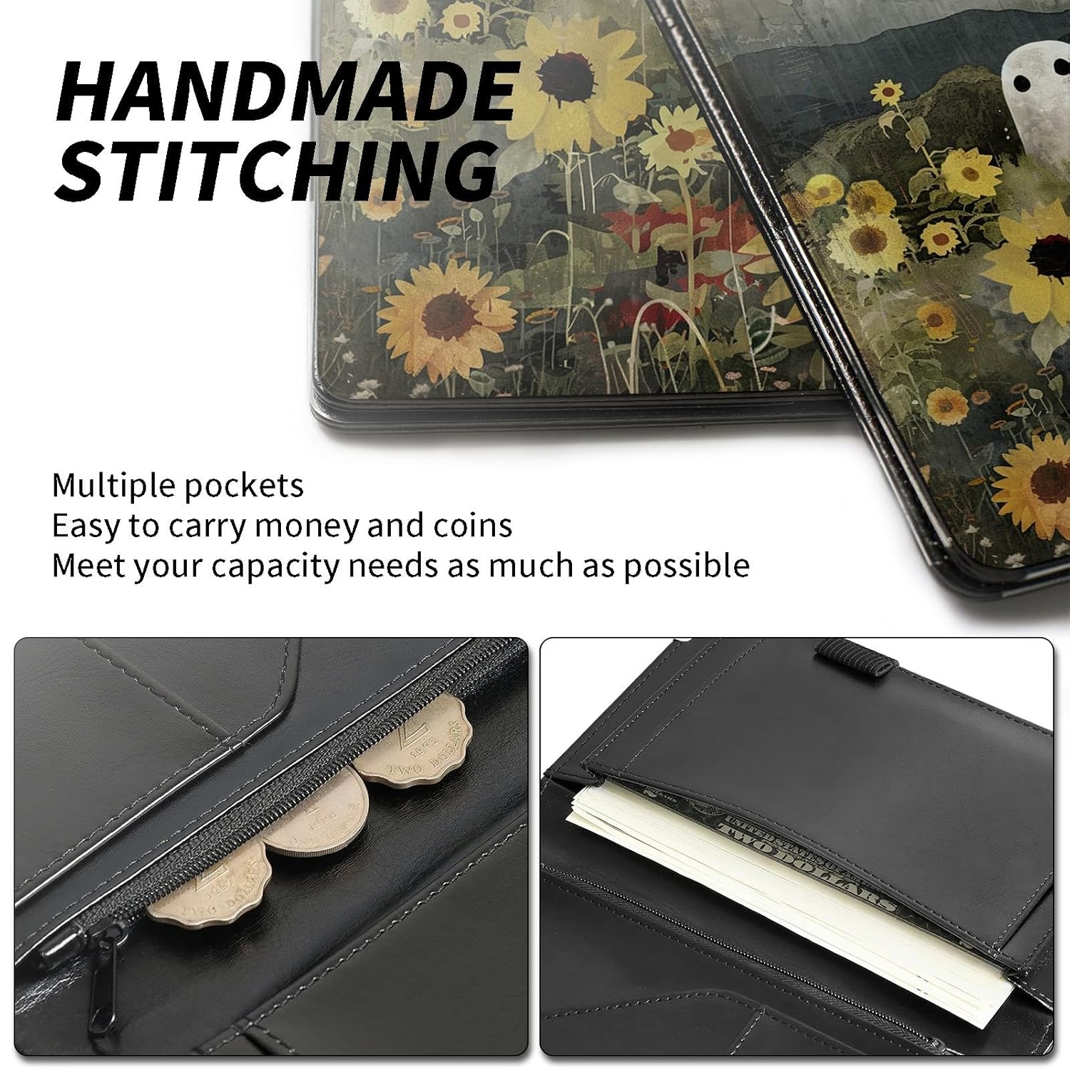 Server Book, PU Leather Server Books for Waitress, Waitress Book, Sturdy Waiter Book, Serving Waitress Accessories Fit Server Apron Waitress, Sunflower Ghost