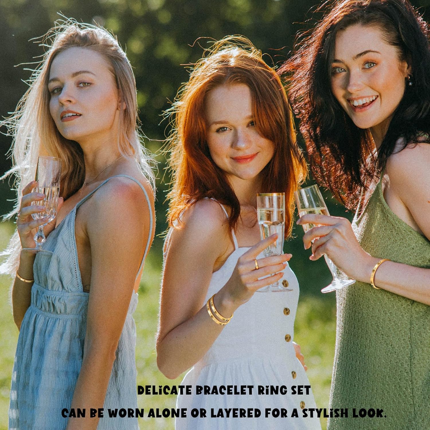 MPRAINBOW Gold Rings Bracelets for Women, 18K Gold Plated Friendship Bracelet Cubic Zirconia Bangle with Ring Jewelry Set,Wedding Party Birthday Gifts for Her Girlfriend - Image 2