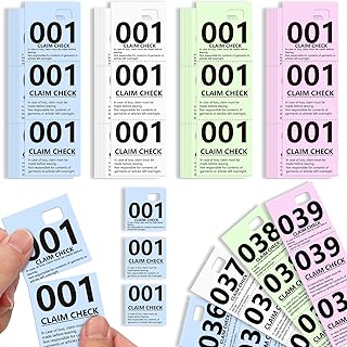 2000 Pcs Coat Check Tickets Multi Color Paper Coat Room Check Tags Perforated Tear-off Coat Check Numbers 3 Part Claim Tags for Clothing (2000, Light Blue&White&Light Green&Light Purple, 1.7*5.1inch)