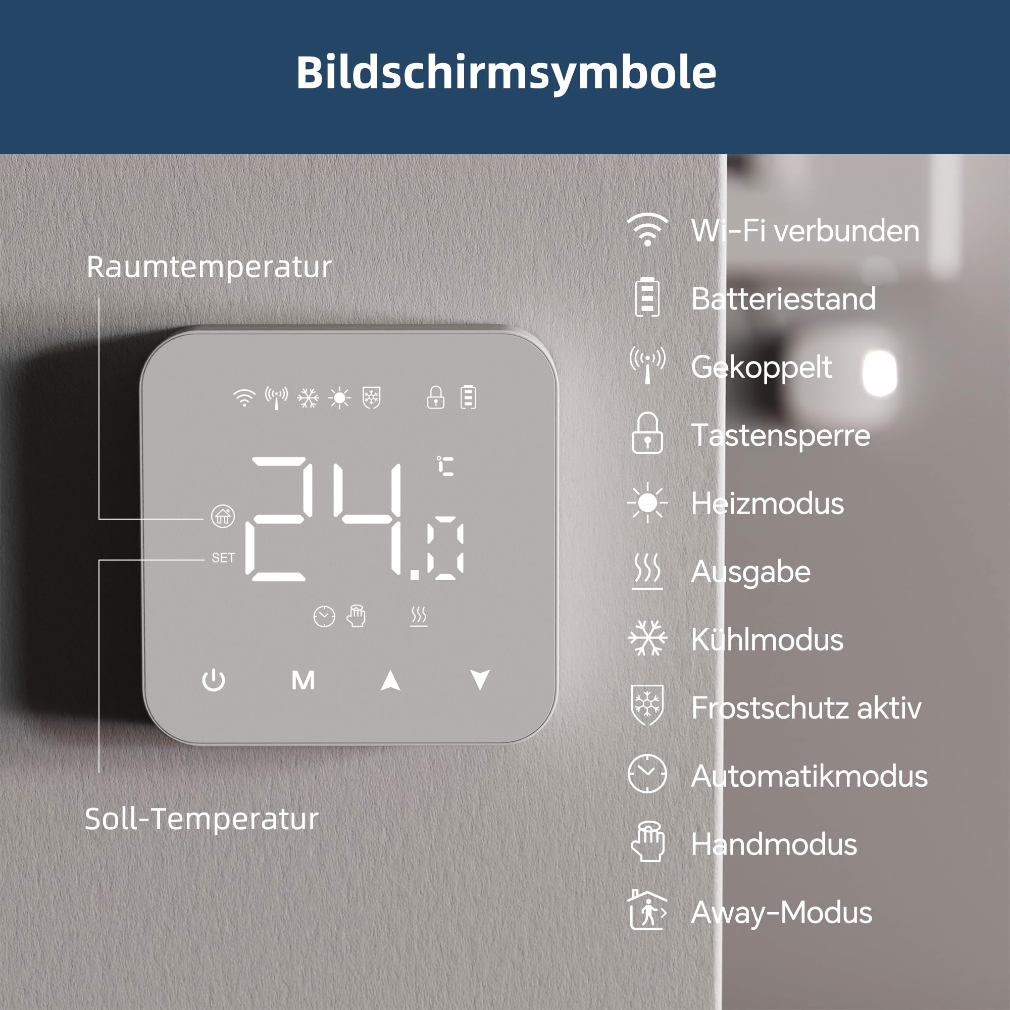 Beok Thermostat Fussbodenheizung WiFi Für Wasser Fußbodenheizung und Gaskessel, Tuya Smart Raumthermostat Heizung Thermostate Kompatibel mit Alexa Google Assistant, Batteriebetrieben,BOT-R3X-WIFI