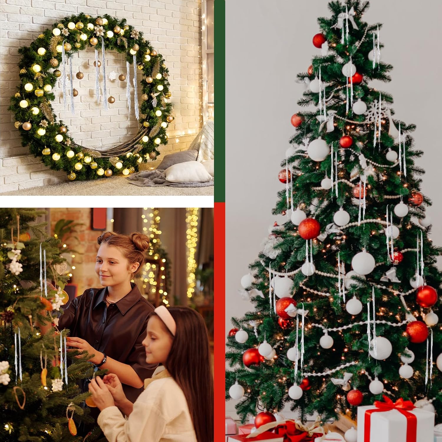 2000 Strands Glittering Silver Christmas Tinsel Icicles 19.7" Iridescent Hanging Foil Icicle for Xmas Tree Wedding Home and Party Decoration