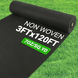 7oz Non Woven Geotextile Fabric for French Drains, 3x120FT High Permeability Drainage Fabric with Stakes Heavy Duty Landscape Fabric for Gravel Grid, Garden, Flower Beds, Weed Control, Erosion Control
