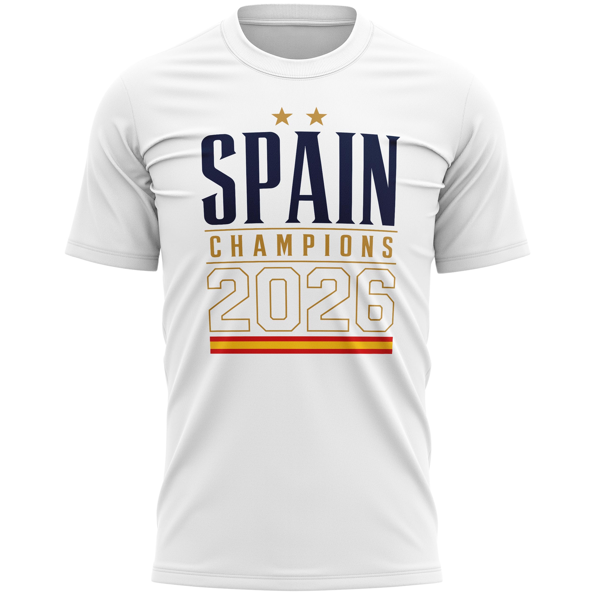 Spain Mens T Shirt - Champions 2026 Two Stars Spanish Badge - Football Winner Tee, XL, White
