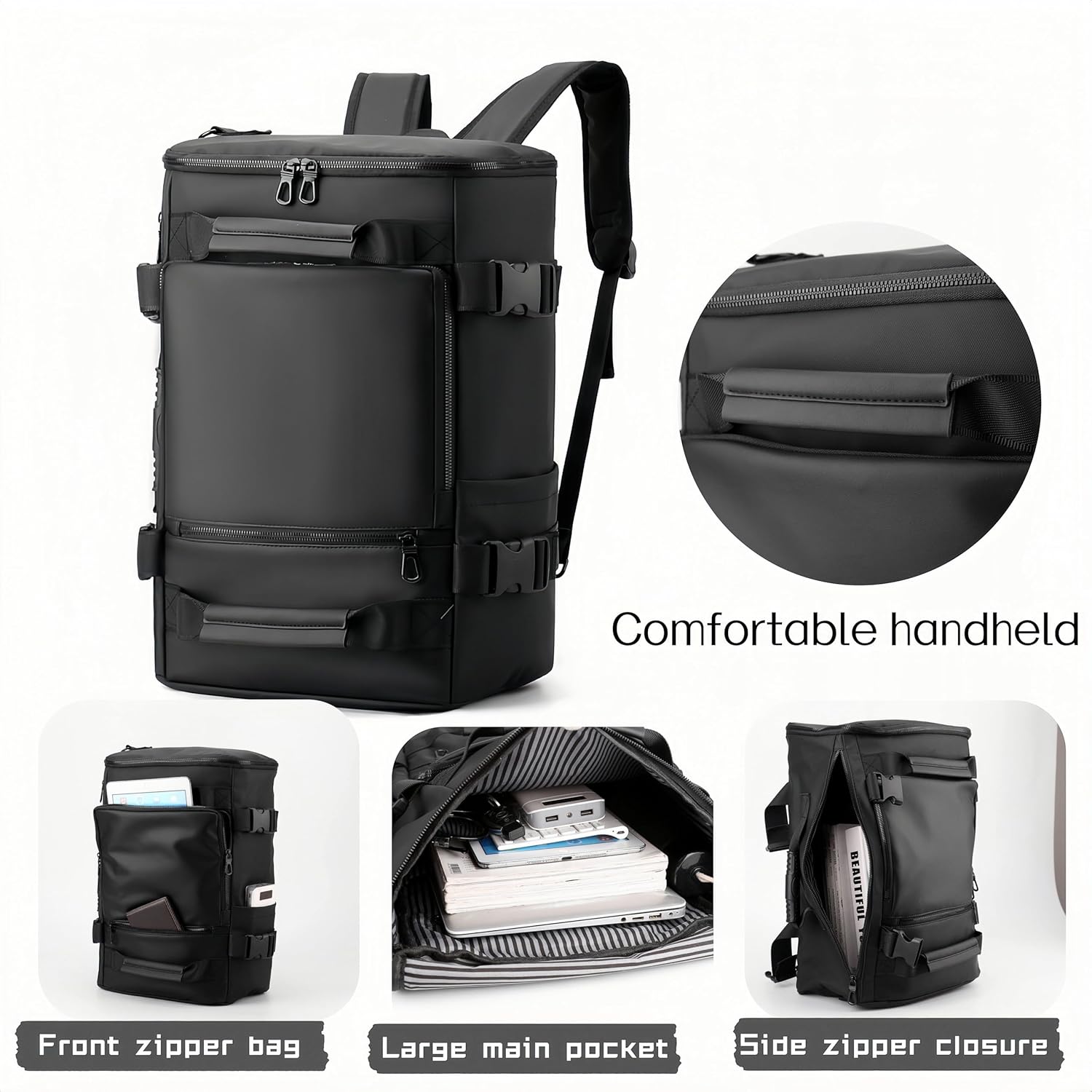 Carry On Backpack Travel Backpack for Men & Women, Durable Convertible Duffle Bag Fit for 16 Inch Laptop for Fitness, Travel (Black) - Image 5