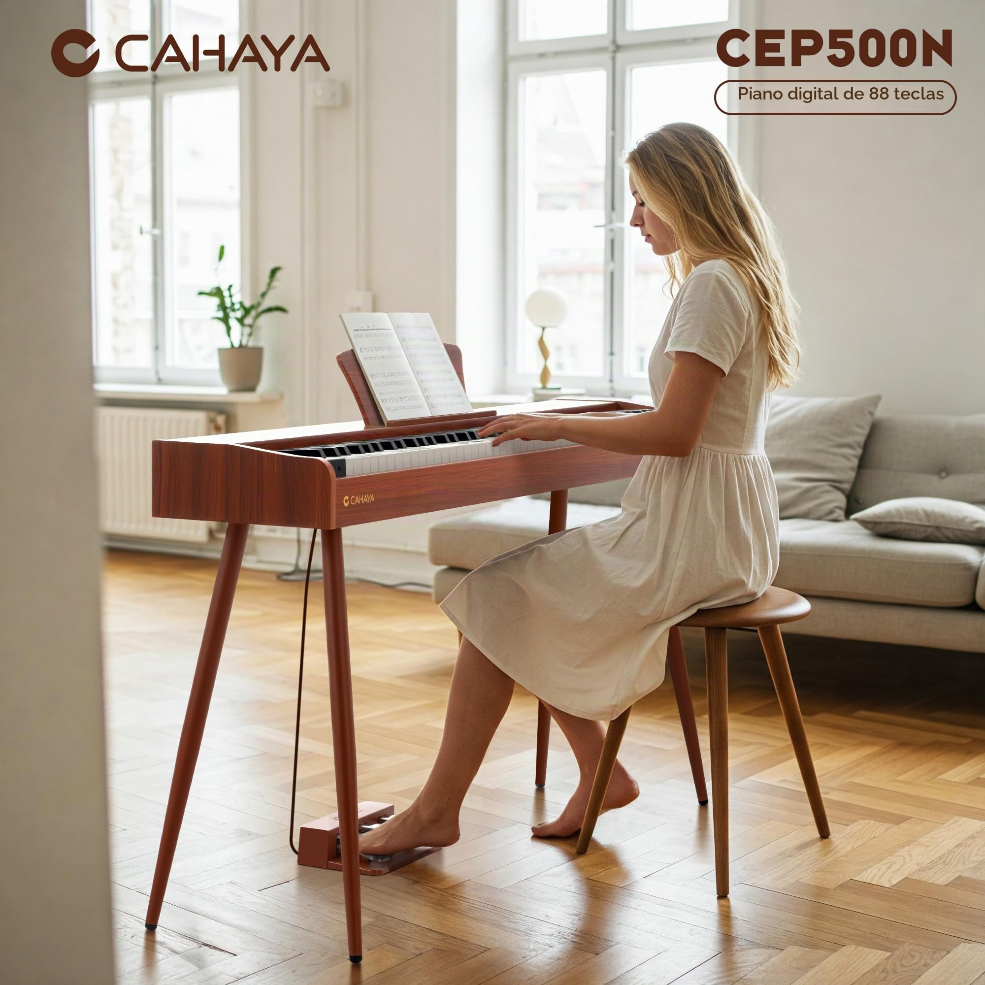 CAHAYA Piano Digital de 88 Teclas – Piano Eléctrico de Tamaño Completo con Teclas Contrapesadas y Cuerpo de Madera 380 Sonidos Triple Pedal Compatible con USB-MIDI Ideal para Principiantes