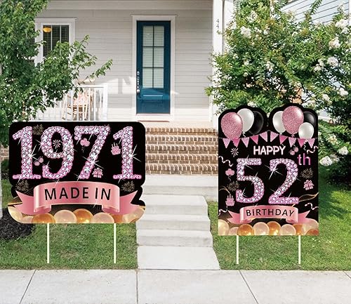 2 letreros decorativos grandes de 16 pulgadas para fiesta de cumpleaños n. 50 para mujer, color oro rosa con estacas, decoración de césped al aire