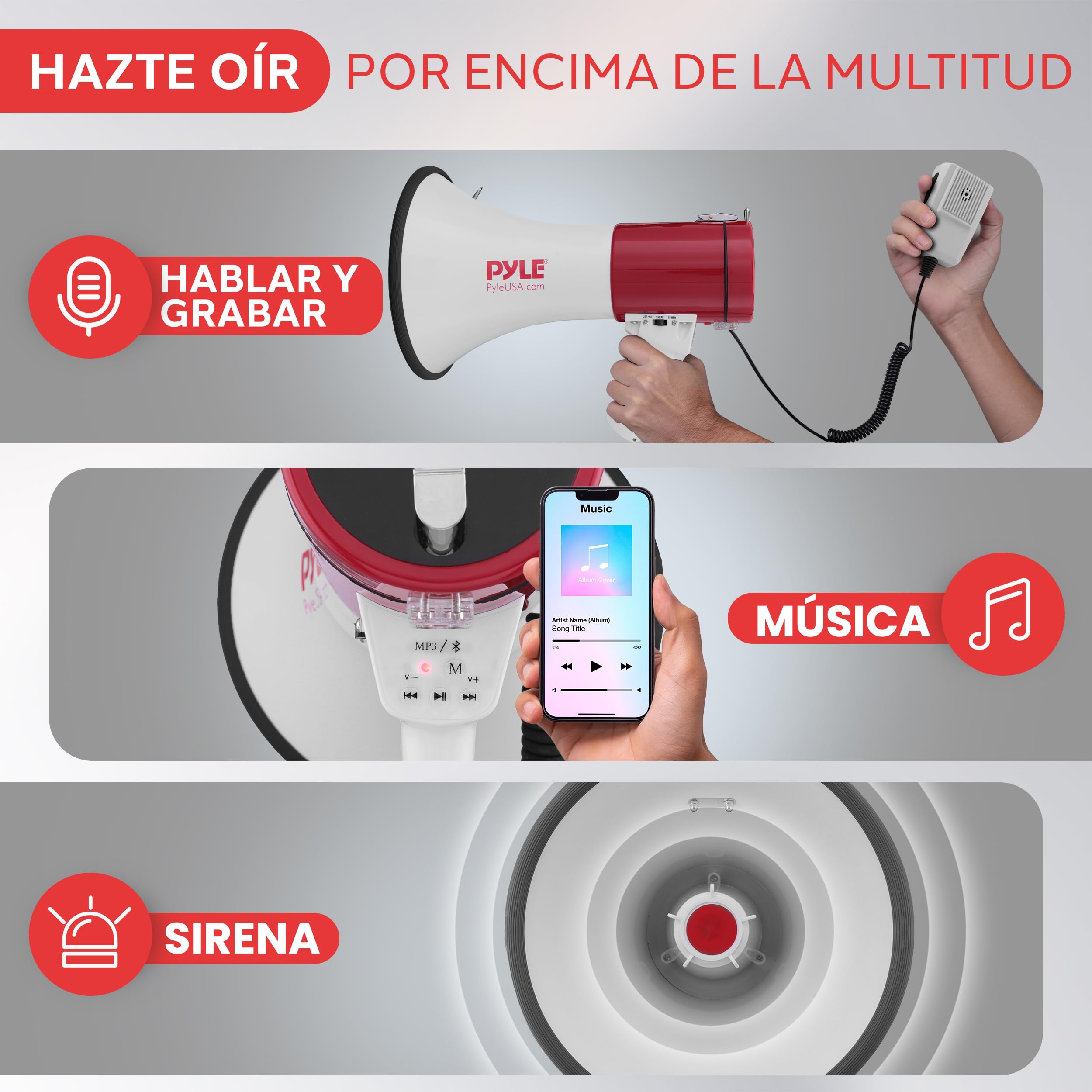 Pyle Altavoz Portátil 50V con Sirena, Volumen Ajustable, Entrada AUX, Correa para Hombro
